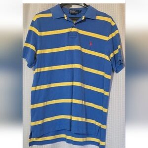 POLO RALPH LAUREN SHIRT MENS XL BLUE YELLOW STRIPED VINTAGE SHORT SLEEVE